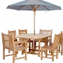 set 110 -- 47 x 47-67 inch round extension table (tb-a001) with side chairs (ch-0141),classic armchairs & 10 feet teak umbrella (with pulley)